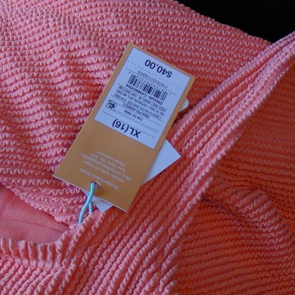 Kona Sol Pucker Textured Square Neck One Piece Swimsuit Coral Pink M, L - Picture 2 of 11